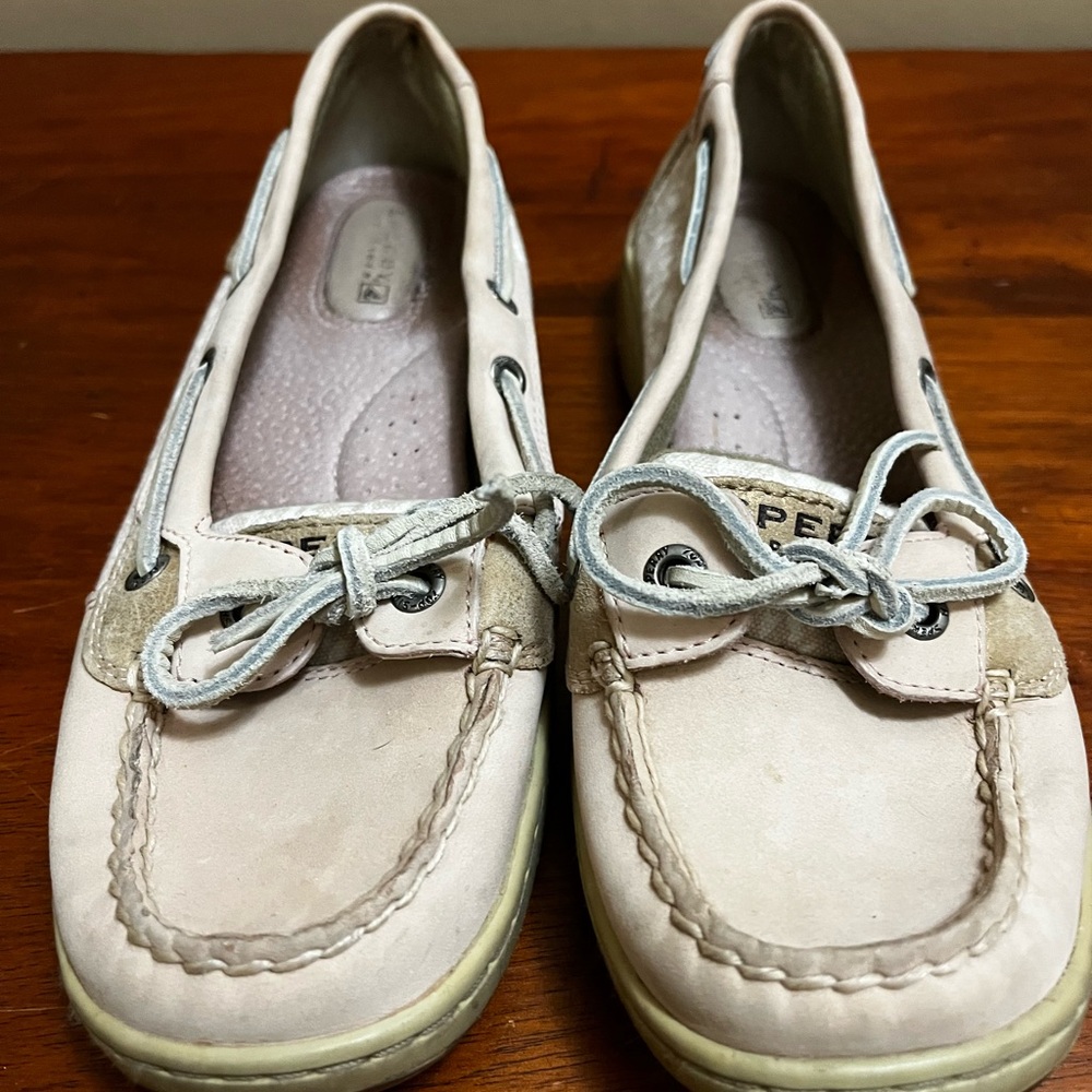 Sperry 7.5 loafer boat shoe pink floral canvas & leather